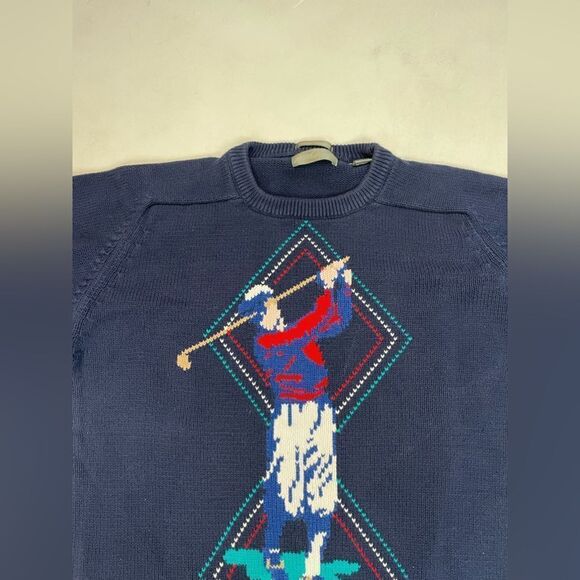 Lord & Tailor Golf Logo Knit Crewneck Sweater Men Medium Blue - Picture 2 of 5